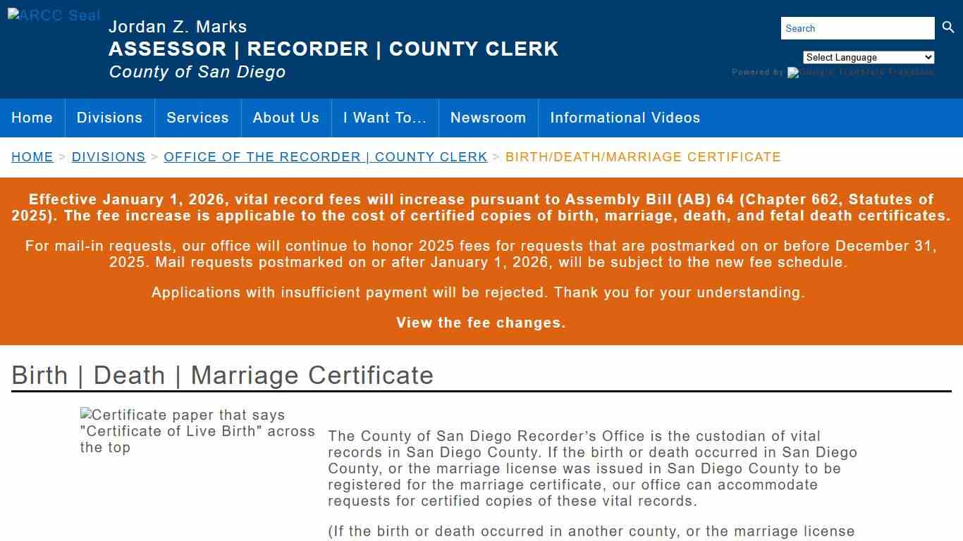 Birth/Death/Marriage Certificate