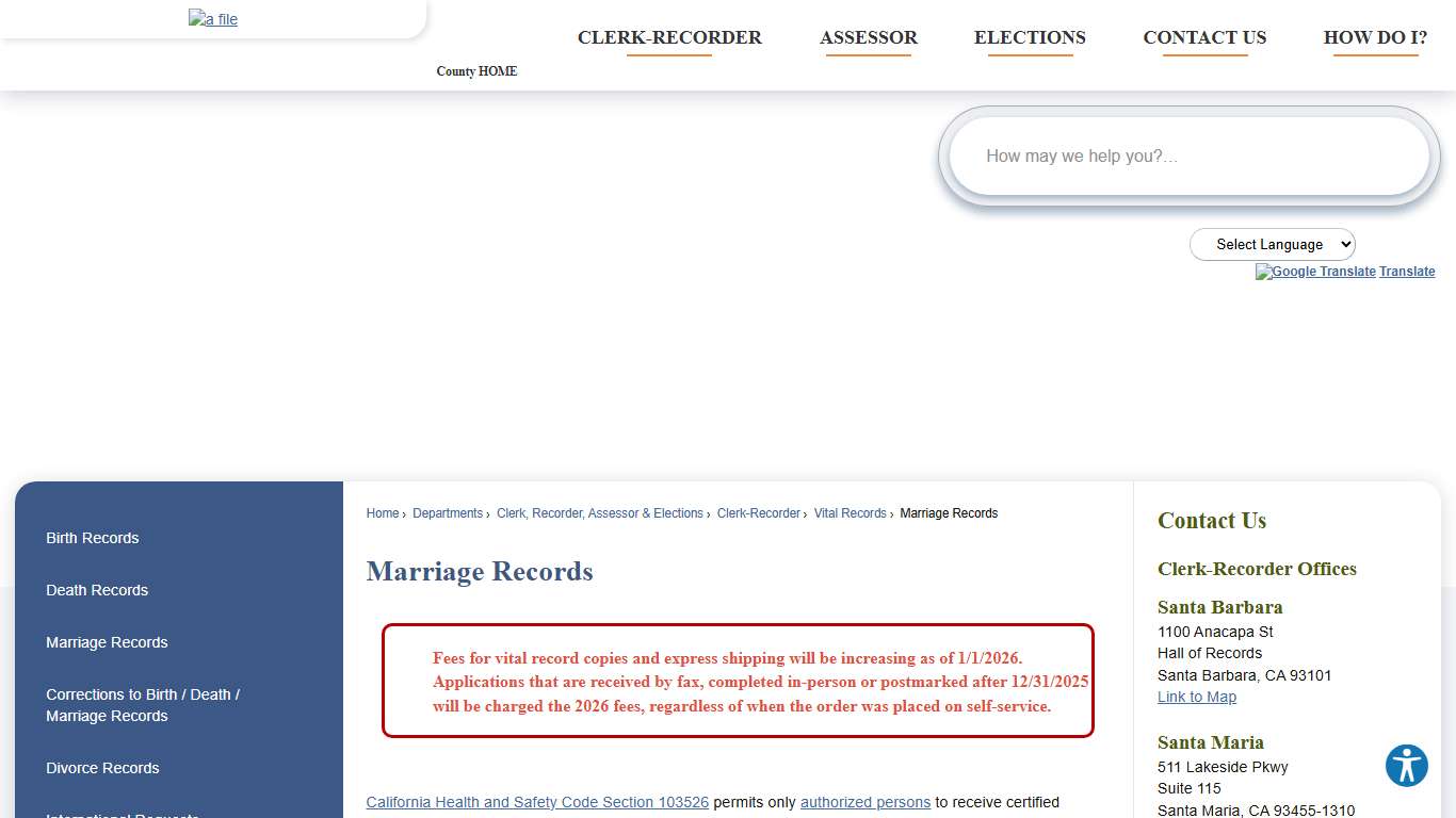 Marriage Records | Santa Barbara County, CA - Official Website